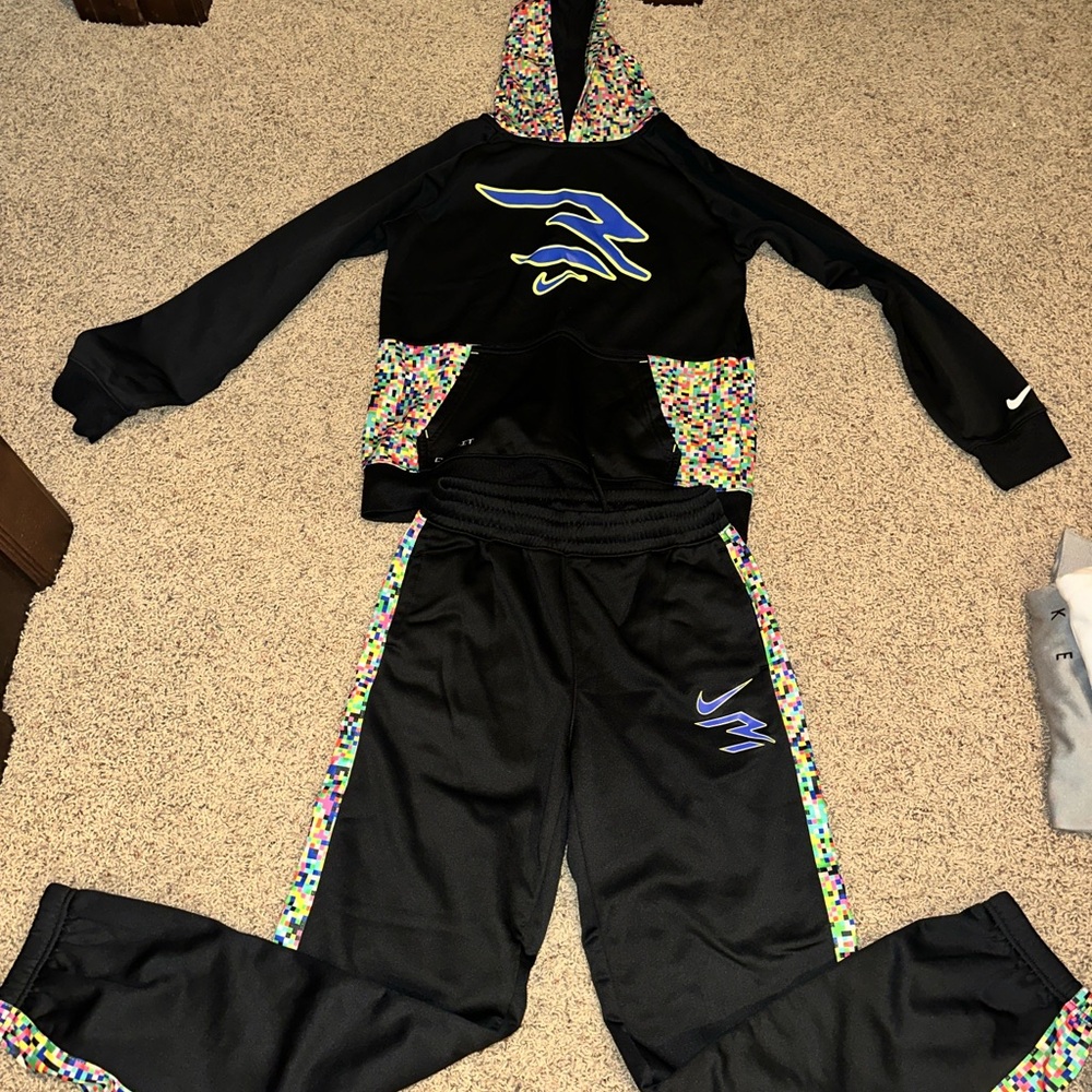 Nike 3brand Kids Black and Multicolor Nike hooded sweatsuit Set